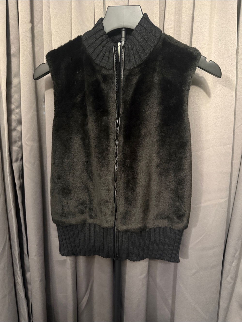 Tiara Black Faux Fur Zip-Front Vest